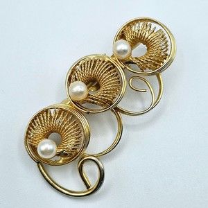 Faux Pearl Brooch Wire Circle Swirl Trio Goldtone Vintage Pin